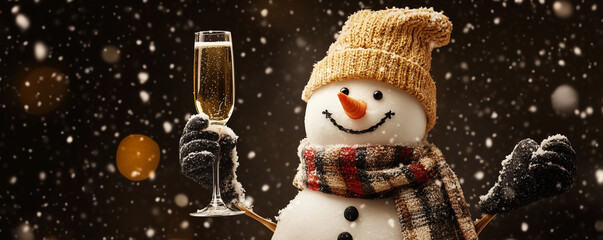snowman with a glass of champagne