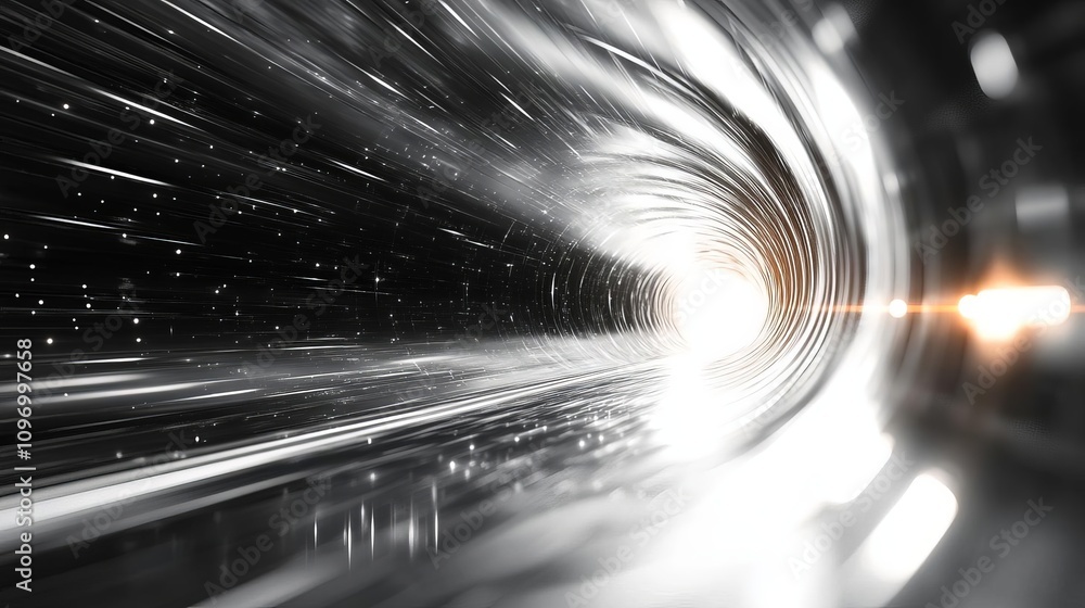 Poster a futuristic light tunnel representing speed and energy. the blurred motion creates a dynamic sense 