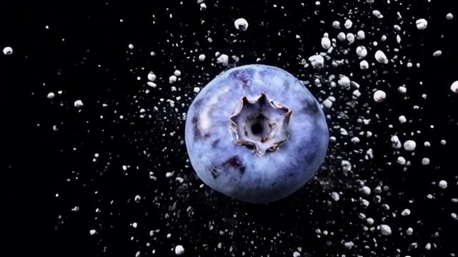 texture of exploding blueberries on a black background