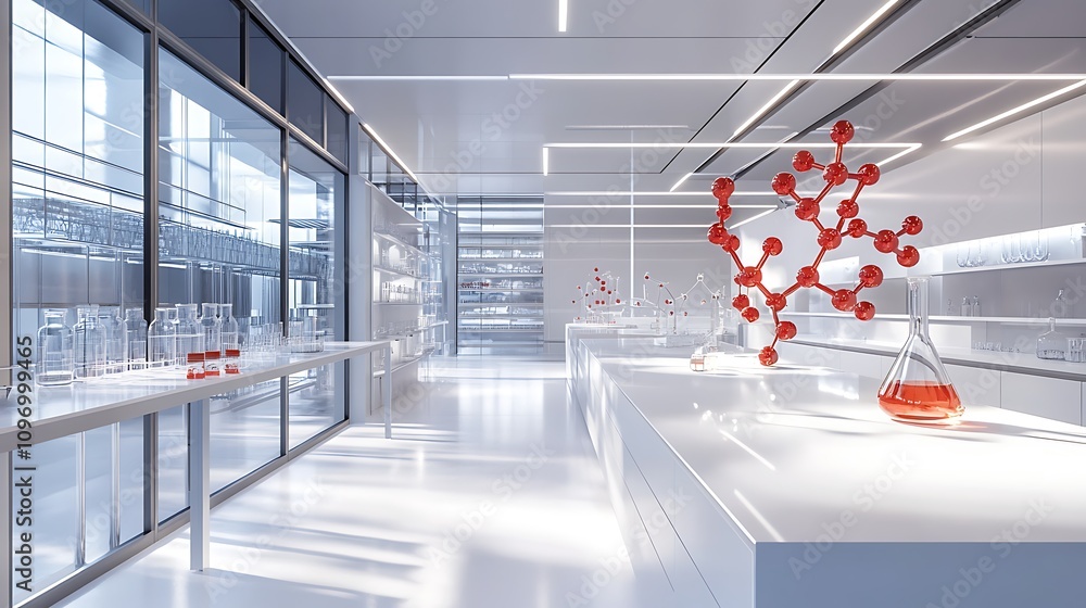 Poster a high-tech chemistry lab with holographic models for studying complex reaction mechanisms and pathw