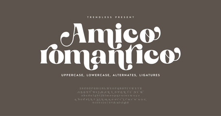 Amico Romantico: Timeless serif typography with uppercase, lowercase, ligatures, and alternates. A romantic and elegant font for high-end fashion and minimal designs.