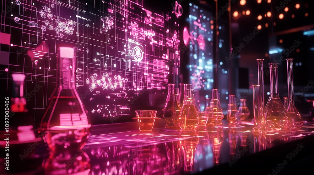 Aufkleber a high-tech chemistry lab with interactive models for studying chemical reactivity and material prop