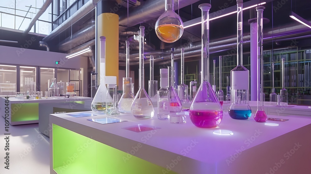 Aufkleber a high-tech chemistry lab with interactive models for studying chemical reactivity and material prop