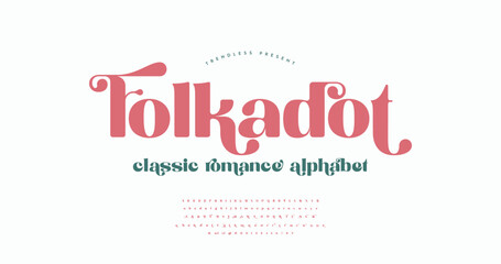 Folkadot: A pop-inspired typeface combining classic and modern styles. Features elegant uppercase, lowercase, ligatures, and alternates. Fully editable vector.