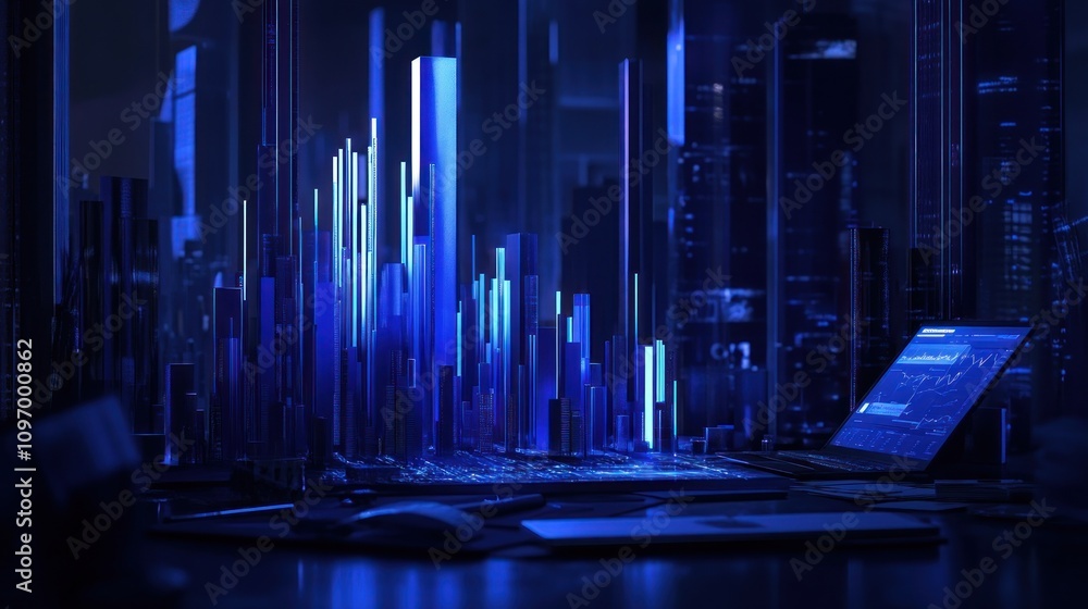 Fototapete a futuristic workspace with glowing data visualizations and a high-tech atmosphere.