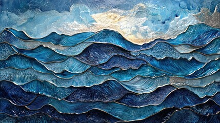Ocean series resin art with rich blues and intricate wave textures