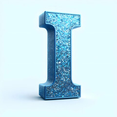 blue 3d letter I in glitter texture isolated on white background