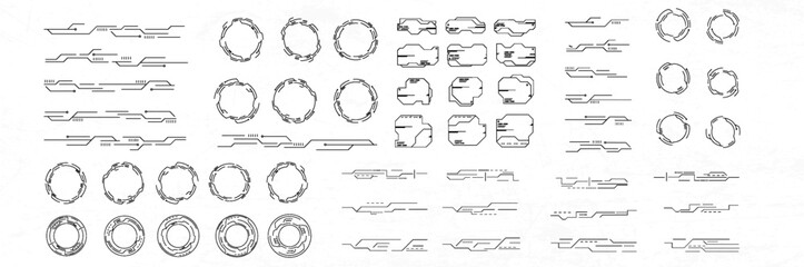 Futuristic interface ui elements. Holographic hud user interface elements, high tech bars and frames. Hud interface icons vector illustration set. rectangular shape borders