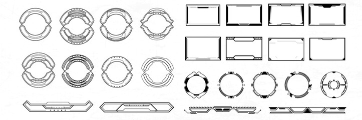 Futuristic interface ui elements. Holographic hud user interface elements, high tech bars and frames. Hud interface icons vector illustration set. rectangular shape borders