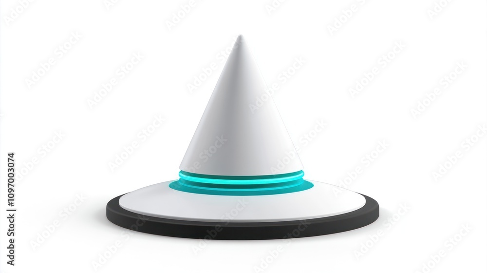 Aufkleber A sleek, futuristic cone-shaped object with a glowing base, suggesting technology or design.