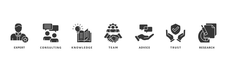 Expertise banner web icon vector illustration design concept representing high-level knowledge and experience with an icon of expert, consulting, knowledge, team, advice, trust, and research
