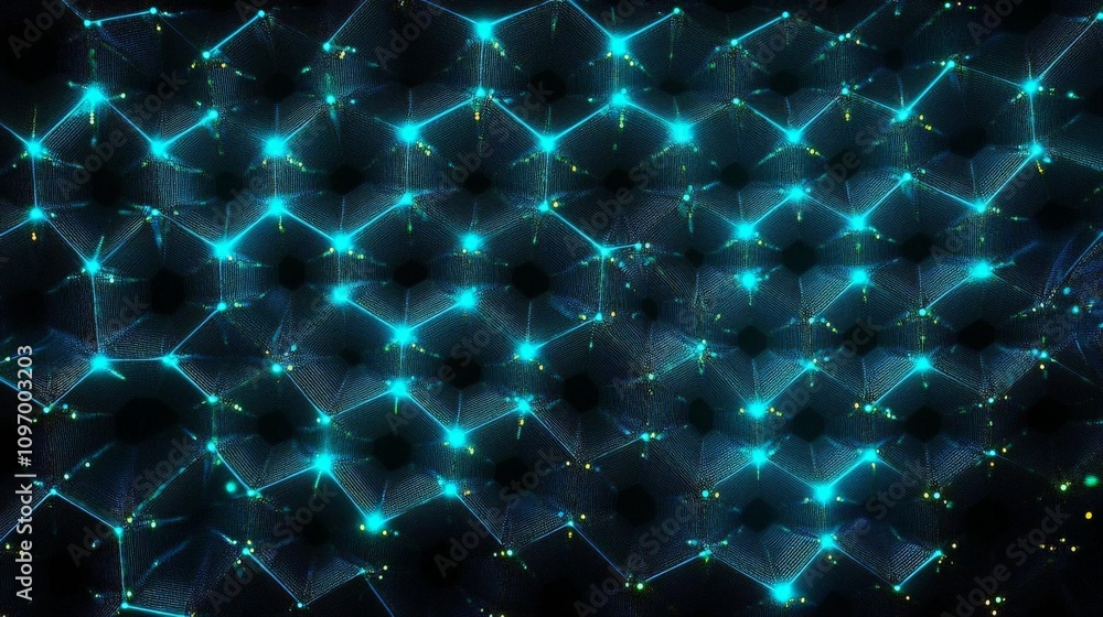 Poster a mesmerizing abstract visualization of interconnected nodes and lines, representing data flow and d