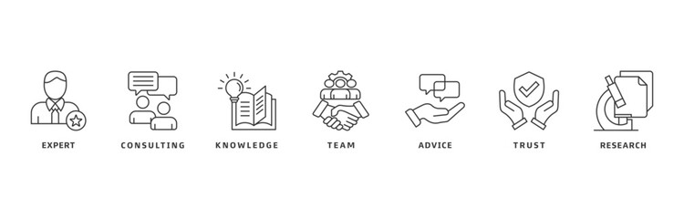 Expertise banner web icon vector illustration design concept representing high-level knowledge and experience with an icon of expert, consulting, knowledge, team, advice, trust, and research