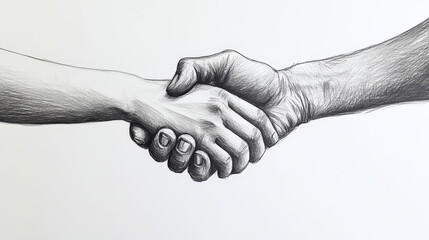 A sketch of an illustration handshake,  of two hands holding each other tightly..