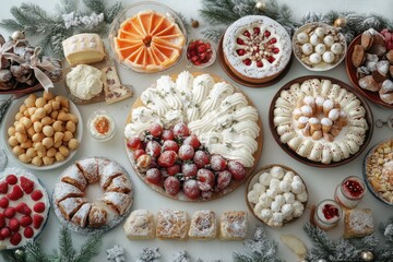 Fototapeta premium Festive Desserts on a Light Background