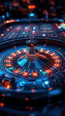 Illuminated Casino Roulette Wheel Close Up