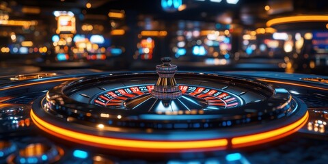 Illuminated Casino Roulette Wheel Close Up