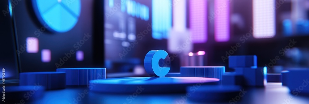 Aufkleber a close-up of gaming or tech elements with vibrant lighting and geometric shapes.