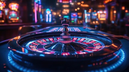 Casino Roulette Wheel In Vibrant Night Lighting