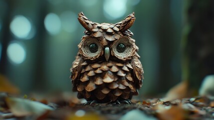 Fototapeta premium Pine Cone Owl in Enchanting Forest