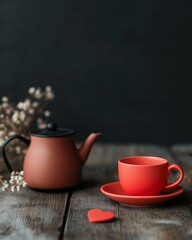 Fototapeta premium Tea Set with Heart: Minimalist Romance