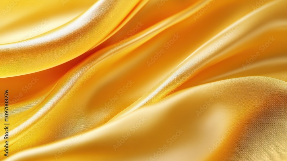 Poster A close-up view of flowing golden silk fabric, showcasing its smooth texture and sheen.