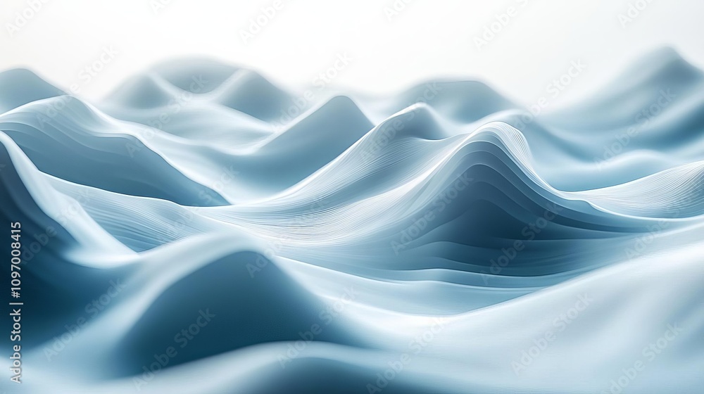 Poster a serene view of abstract waves in soft blue tones, creating a calming atmosphere. perfect for conve