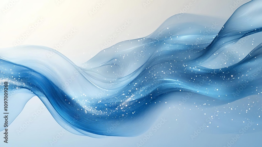Poster a smooth and flowing abstract design featuring sparkling blue waves, creating a serene and calming a