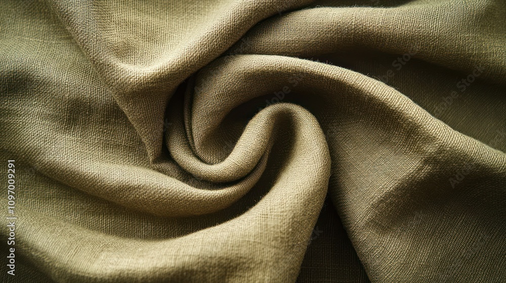 Poster a close-up view of a swirling, textured fabric in a muted beige color.
