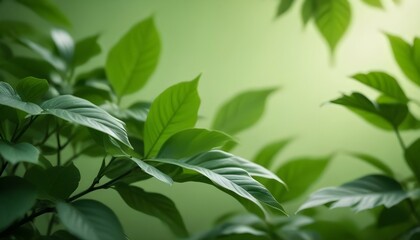 Hojas verdes con fondo borroso, vista cercana de follaje exuberante