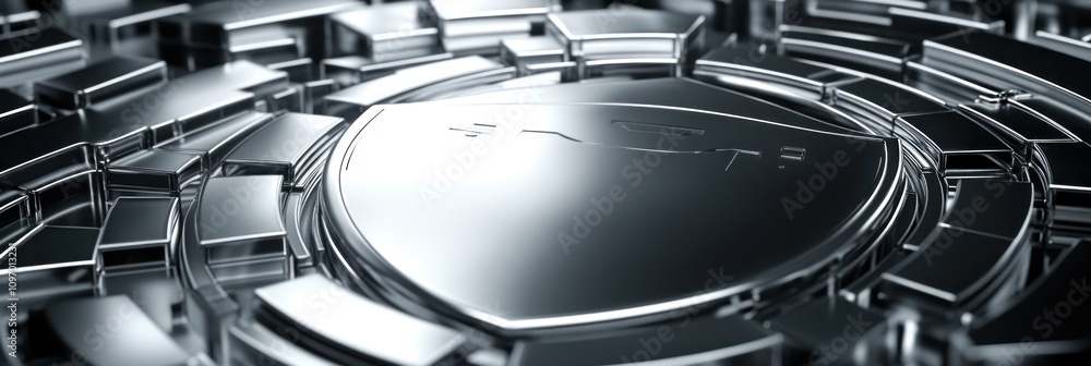 Leinwandbilder A sleek, metallic design featuring a circular emblem with intricate geometric patterns.