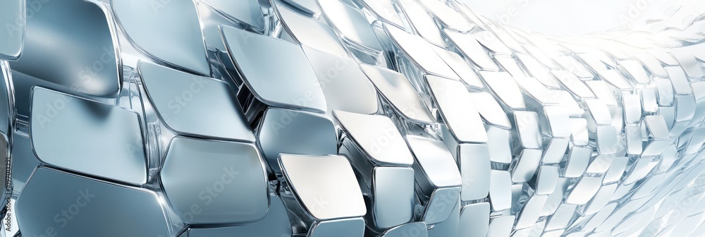Leinwandbilder A flowing arrangement of reflective metallic tiles creating a dynamic visual effect.