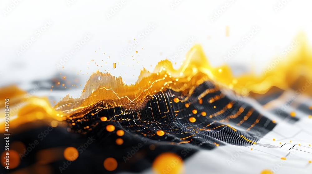 Aufkleber Abstract visualization of data with vibrant peaks and flowing lines in a digital landscape.