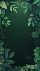 frame of green leaves on green background, wallpaper for mobile phone