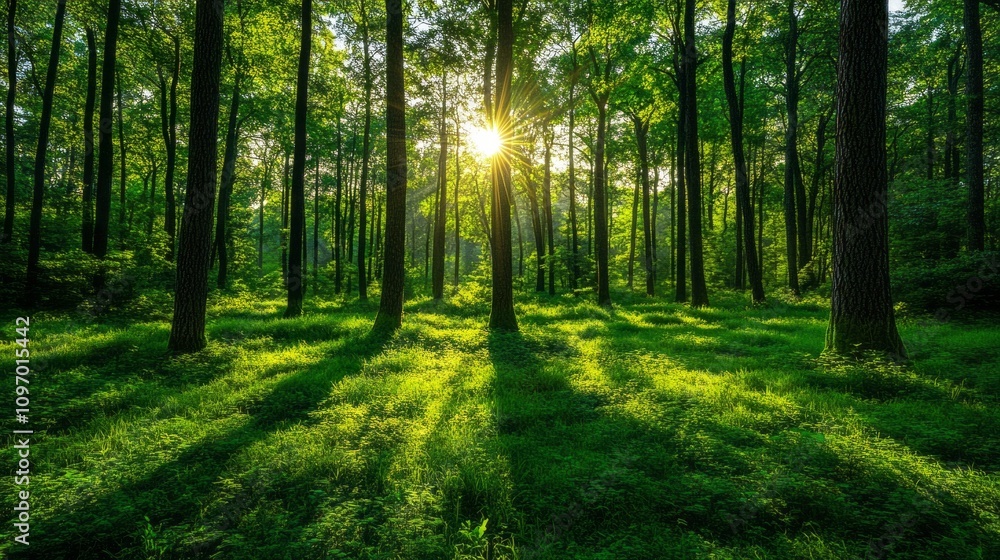 Poster a forest with trees and grass