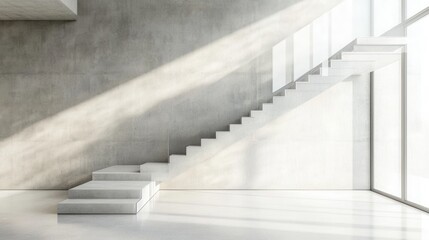 Obraz premium minimalist staircase in a modern office building, sleek glass railings, concrete steps