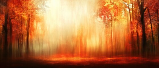 Fototapeta premium Autumnal Forest Scene With Blurry Trees And Golden Light