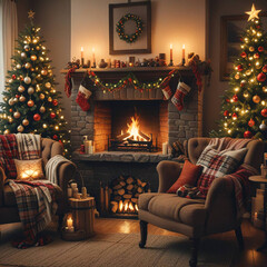 Obraz premium Cozy Fireplace Scene