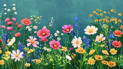 Vibrant Wildflower Meadow Summer Blooms Abundant Colorful Garden