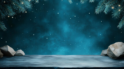 Naklejka premium Blurred Spotlight Winter Mockup with Blue Background and Light Reflections