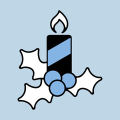 Christmas candle and mistletoe vector icon