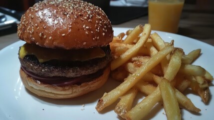 Cheeseburger Meal Served With French Fries