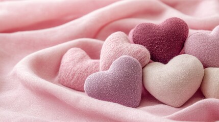 Fototapeta premium Soft Fabric Hearts on Pink Background for Valentine's Day or Love Themes