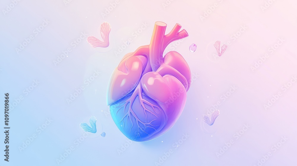 Poster a stylized heart illustration with soft colors and delicate elements.