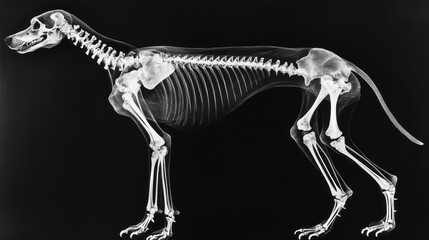 Fototapeta premium X-ray image of a dog's skeleton, illustrating its bone structure and anatomy.