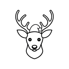 Deer Face Christmas Silhouette with Santa Hat - Festive Vector Design