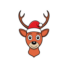 Deer Face Christmas Silhouette with Santa Hat - Festive Vector Design