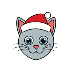 Cat Face Christmas Silhouette with Santa Hat - Festive Vector Design