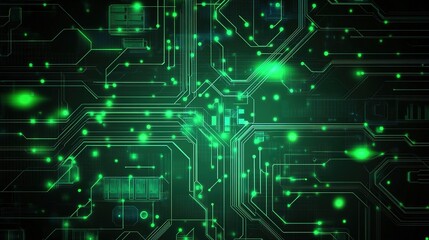Green glowing circuit board with futuristic technology design