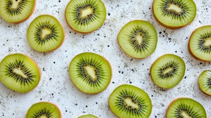Sliced Kiwi Fruit Arranged on a White Background